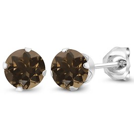Gem Stone King 925 Sterling Silver Brown Smoky Quartz Women Stud Earrings (0.92 Cttw, Round 5MM)