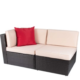 Devoko Devoko Patio Furniture Sofa Sets Outdoor All-Weather Sectional Corner Sofa and Armless Sofa (Beige, 2 PCS Patio Sofa Set)