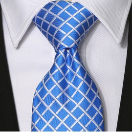 KissTies - Corbata clásica de 63 pulgadas para hombre con estampado a cuadros, azul (03 Blue), Talla única
