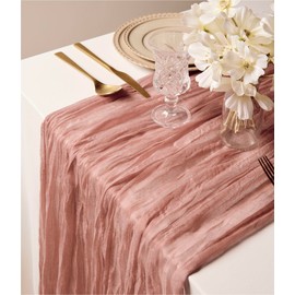Vitalizart Cheesecloth Table Runner Peach Coral 35 x 120 inches Rustic Gauze Fabric Tablecloth Sheer Boho Wedding Table Cover Cheese Cloth Table Decoration for Festival Party & Birthday & Arch