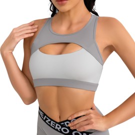 JBT Color Block Sport Bras for Women Padded Sports Bra with Hollow Out Design, Medium Support Workout Yoga Crop Tops