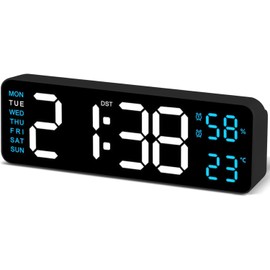 Yakiter Digital Clock, 9" LED Alarm Clock for Bedroom, Bedside Desk Table Clock with Temperature/DST/Humidity/Snooze-12/24H, for Deep Sleepers Kids Elderly Home Office (Azure)