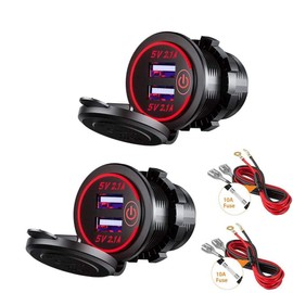 Thlevel Dual USB Car Charger Socket 5V 4.2A Power Outlet with Switch Red Light for 12V 24V Boats and Marine Motorcycle Truck 2 Pack