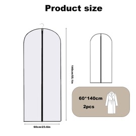 2PCS Dress Bags Covers Long, Dress Bag, Translucent with Zip Waterproof Dustproof Dress Covers Garment Bags Full Length for Long Dress Shirts Suits Jackets Coats Storage