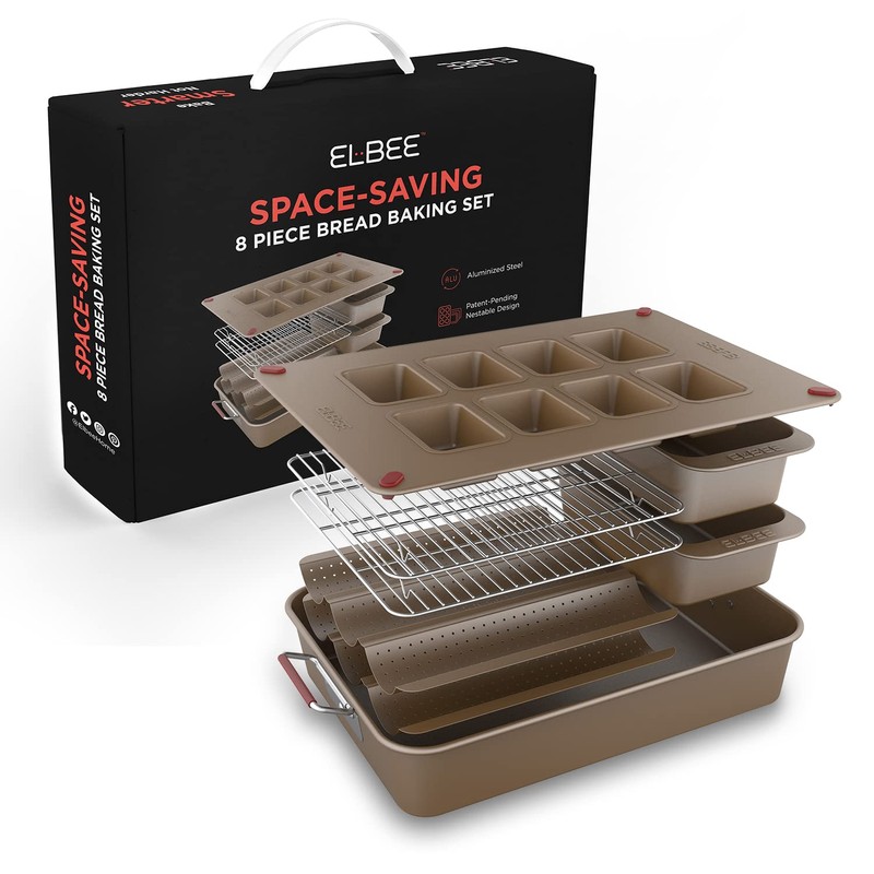 Elbee Home 8-Piece Nonstick Space Saving Bread Baking Pan Set
