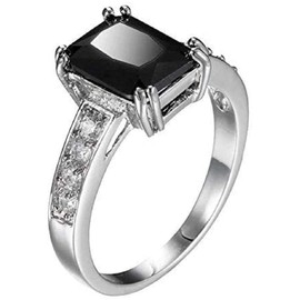 Xiaomei Men's Women Fashion Zircon Ring Jewelry 925 Sterling Silver Black Onyx Wedding Engagement Ring Size 6-11 (US 7)