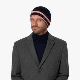 Stetson Striped Cuff Cashmere Hat - Winter Hat - Multicoloured Striped - Beanie Made of Pure Cashmere Wool - Unisex - Autumn/Winter, darkblue