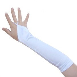SACASUSA 13inch Fingerless Elbow Length Wedding Bridal Satin Gloves Kids Girls Children (White)