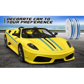Spurtar Decorative Strips Car Film, Car Strip Sticker 2 in 1 (5 mm & 2 mm), Car Film Glossy Car Sticker for Car, Motorcycle, Boat, Car Decoration, 2 Rolls x 9.8 m Sticker for Car Exterior (Blue)