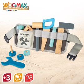 WOOMAX 49304 Tool Belt for Children, Includes 12 Pieces, Children's Wooden Toy, Work and Construction
