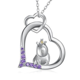Capybara Necklace 925 Sterling Silver Capybara Pendant Necklace Animal Jewelry Gift for Women-Feb Birthstone