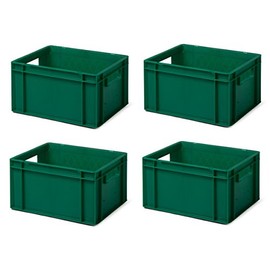 4 Pcs Travel Polypropylene Stacking Box TK 400/210, Green, 400X300X210 mm (L x W x H) – Capacity: 19, Load 40 kg – Food Grade – Made in Germany – Industrial quality