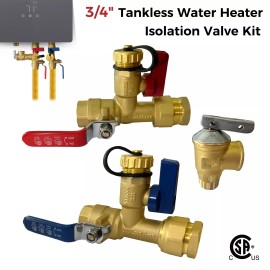 Camplux 3/4" Threaded Isolation Valve & Pressure Relief Kits for Tankless Water Heater