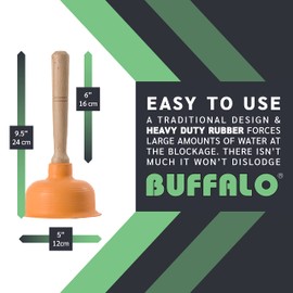 Buffalo - Premium Orange Cup Drain Plunger - Heavy Duty Unblocker - for Kitchen and Bathroom - 12cm