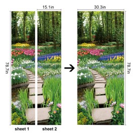 Door Sticker,Peel and Stick Vinyl Door Decals,Self-Adhesive Mural for Home Decor, 30.3" W x 78.7" L,Set of 2 Sheets,Flower Path