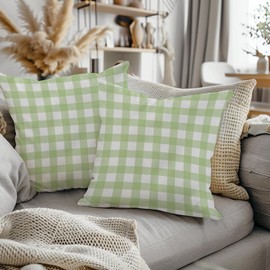 ggaimwf Gingham Pillow Cases 2 Pack 50x50cm Green Checked Pastel Farmhouse Decorative Cushions Covers Square Throw Pillow Covers for Sofa Couch Living Room Bedroom Home Decor Scatter Cushion Case