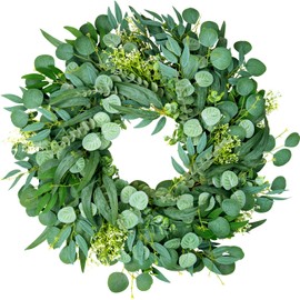 26'' Eucalyptus Wreath for Front Door Year Round, Large Handmade Green Moden Farmhouse Wreath for Home Decor Porch Window Holiday Indoor Outdoor