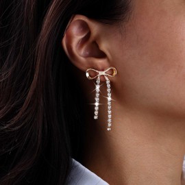 Cybche Boho Bogen Strass Ohrringe Gold Cz Bogen Ohrstecker Kristall Quaste Tropfen Ohrringe Lange Tennis Kette Ohrringe Cz Funkelnde Hochzeit Ohrringe Schmuck Für Frauen