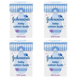 Baby Cotton Buds, 100 Buds Each Pack, 100% Pure Cotton Tips, 100% Paper Sticks, Plastic-Free Recyclable Packaging, Pack of 4
