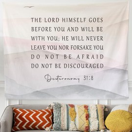 QROZIAR Christian Bible Verse Tapestry for Bedroom, Inspirational Deuteronomy 31:8 Tapestry Wall Hanging Decor, Scripture Backdrop Wall Blanket Decor for Prayer Room Church Bedroom Living Room, 50x60 Inches