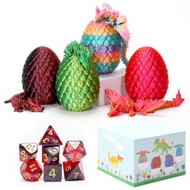 Jefuzh 4PCS 3D Printed Dragon Eggs with Dragon Inside,Mini Mystery Dragon Egg, Easter Eggs Articulated Dragon,Crystal Dragon Fidget Toy,Surprise 3D Printed Animals Toy Set