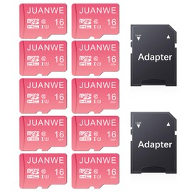 JUANWE 16GB Micro SD Card 10 Pack microSDHC Memory Card with SD Adapter, C10, U1,TF Card 16GB for Dash Cam, Security Camera, Pink
