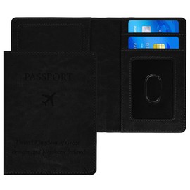 OFFCUP Passport Holder, PU Leather RFID Blocking Passport Cover, UK Passports Wallet, Travel Wallet Case with Card Slot, Travel Document Holder for Men Women (Black)