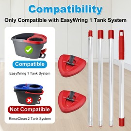 Mop Handle for Ocedar 1 Tank Spin Mop Replacement Handle for O Cedar Mop 4-Section Mop Stick Pole Adjustable 30" to 58" Include 2 Mop Base Replacement for O Cedar EasyWring 1 Tank for Floor Cleaning