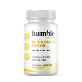 Aceite de Pescado Ultra Omega 625 EPA 244 DHA 60 Softgels Humble - Suplemento para Salud Cardiovascular y Cerebral - Cápsulas Sin Gluten y Sin OMG