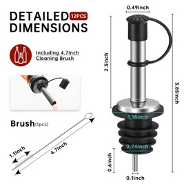 Liquor Pour Spouts,Stainless Steel Wine Bottle Pourers with Caps Speed Wine Bottle Pourers With Stoppers Speed Bottle Pourer for Liquor Bottle,Oil Bottles （Built-in air hole） (12PC)