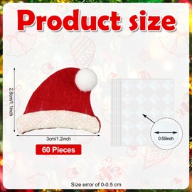 Zhanmai 60 Pcs Santa Hat Felt Stickers for Kids Christmas 3D Glitter Tiny Santa Hat Santa Cap Glitter Adhesive Santa Hat Stickers for Kids Christmas Party Crafts Decor