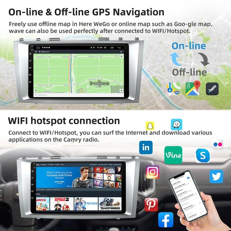 Android12 Apple CarPlay GPS Navi For Toyota Camry 2007-2011 Car