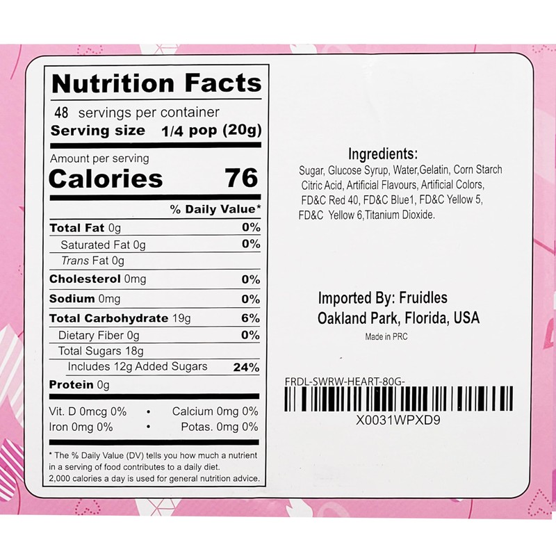 Fruidles Six-Pack 80-Gram Jumbo Heart Swirl Lollipop Red and White