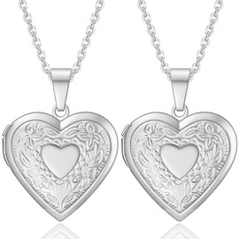 Kawailay 2 Pieces Open Locket Necklace Pictures Photo Pendant Chain Stainless Steel Amulet Necklace for Women, Stainless Steel