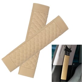 AUTOXBERT 2 Pcs Universal Car Seat Belt Covers, PU Leather Car Safety Seatbelt Strap with Comfort Shoulder Pads Protector for Adults and Kids - Beige