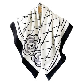 Hioyiwse 35" Satin Large Square Hair Scarf Fashion Women's Hijab Wrap Hijab Sleeping Silk Feel Scarf Bandana, F25-line Flower(35*35inch）, 35