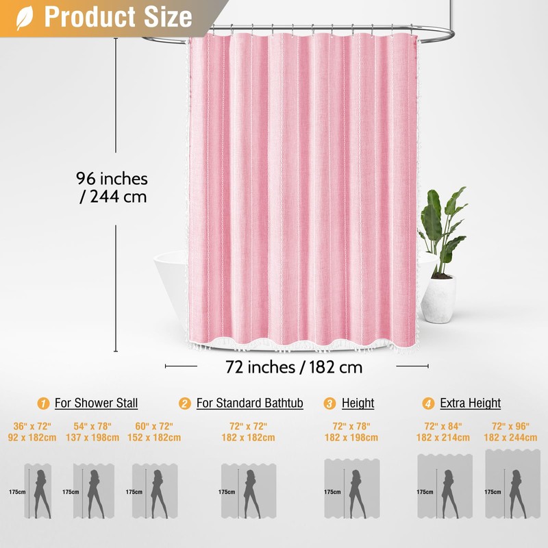 BTTN Extra Long Shower Curtain, 96 Inch Long Boho Farmhouse