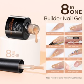 modelones Builder Gel for Gel Nails, 8-in-one Builder Gel for Nails, Nude Natural Builder Gel in A Bottle UV Hard Gel Nails for Strengthener Extension Gel Base Nail Extension Nail Art Nail Design
