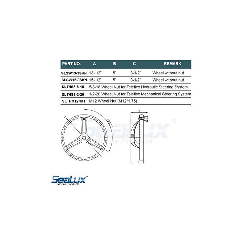 SeaLux Marine 316 Stainless Steel Boat Steering Wheel 3 Spoke