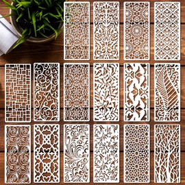 Calkkrer 16 Piece Reusable Painting Stencils Set, Flowers and Leaf Pattern Stencils, Airbrush Stencils for Wall Painting, DIY Stencils for Wood, Furniture, Fabric