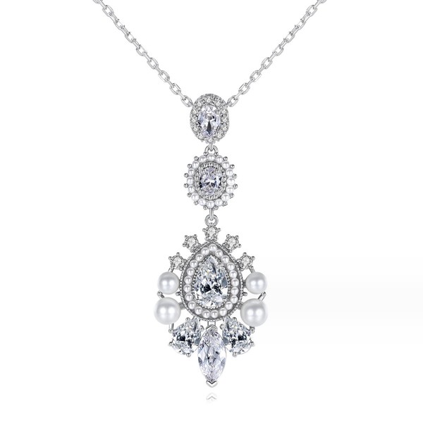 Cuafufu Teardrop Shaped Rhinestone Pearl Earrings Necklace Jewelry Sets |