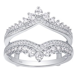Newshe Cubic Zirconia Wedding Bands for Women Crown Double Ring Enhancer for Engagement Rings 925 Sterling Silver Size 5.5, Stone, Cubic Zirconia