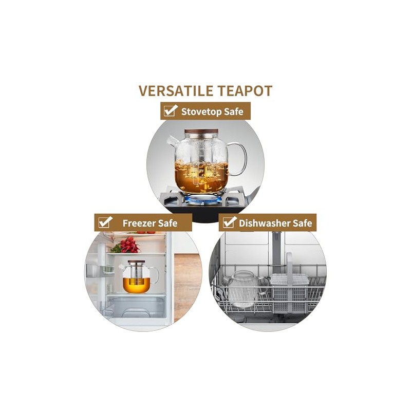 Tetera de vidrio con infusor y tapa, tetera de vidrio