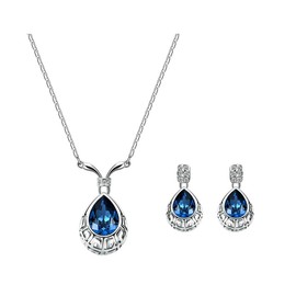 KBRPEY Jewellery Set for Women Exquisite Sapphire Blue Rhinestone Pendant Necklace Earrings Set Wedding Jewellery Set Prom Costume Jewellery Set Bridal Wedding Party, 100% alloy