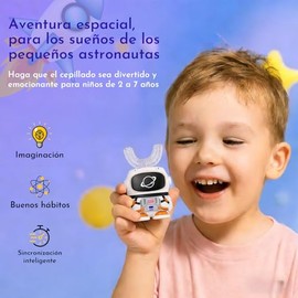 Astronauta Cepillo Eectrico Infantil, Cepillo de Dientes Electronico Infantil, Forma de U-360° Sensorial Cepillo, 5 Modos de Cepillado, IP67, Recordatorio de Cepillado Inteligente, para Niños de 2 a 7 Años