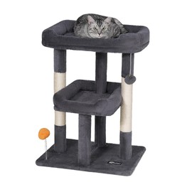 FourFurPets 27.6-Inch Cat Tree, Cat Tower for Indoor Cats, Cat Condo for Large Cats, Small Cat Tree with Scratching Post, Toy Balls, for Kittens, 2 Soft Platform, Dark Gray