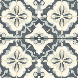 HOMETITUTE 10PCS 12x12 Inch Gray Blue Vintage Floral Peel and Stick Floor Tiles Removable Self Adhesive Vinyl Flooring Stickers for Bathroom Kitchen Entryway Home Decor