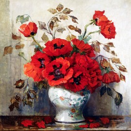 Still Life with Poppies in A VASE by Jannette Slager Flowers Accent Tile Mural Kitchen Bathroom Wall Backsplash Behind Stove Range Sink Splashback One Tile 8" Ceramic, Matte