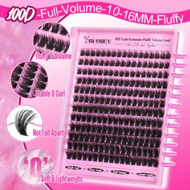Yawamica Cluster Eyelash Extensions Fluffier 10-16mm Wispy Lash Clusters 100D Thick Volume Individual Lashes D Curly Eyelash Clusters 240pcs DIY Lash Extension at Home for Beginners