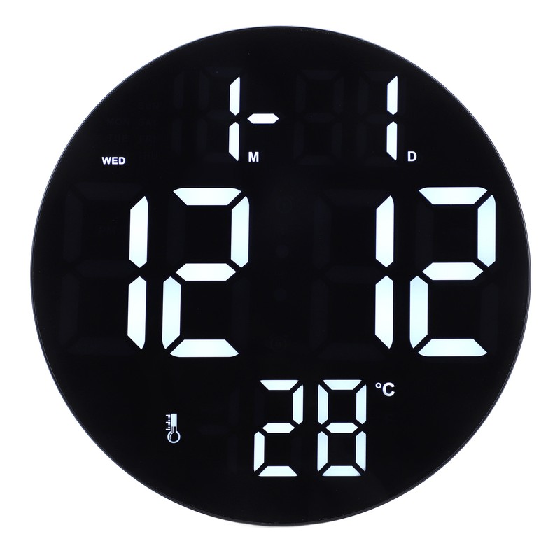 Round Digital Wall Clock 12 24Hr USB Powered Silent Modern